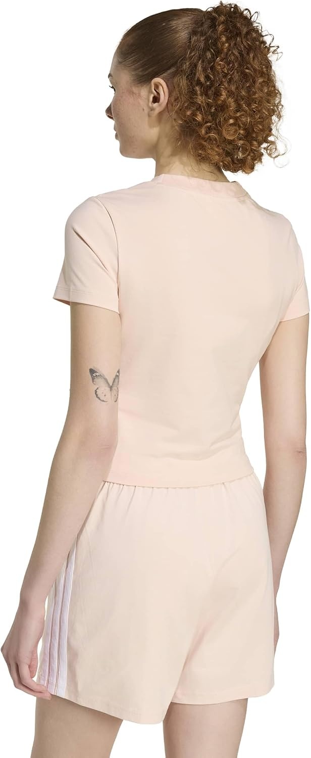 image:imageadidas Womens Essentials 3Stripes Slim Baby TShirtBlush PinkWhite