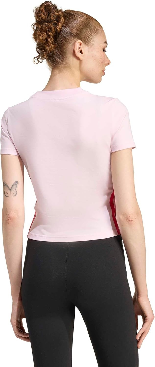 image:imageadidas Womens Essentials 3Stripes Slim Baby TShirtClear PinkPure Ruby