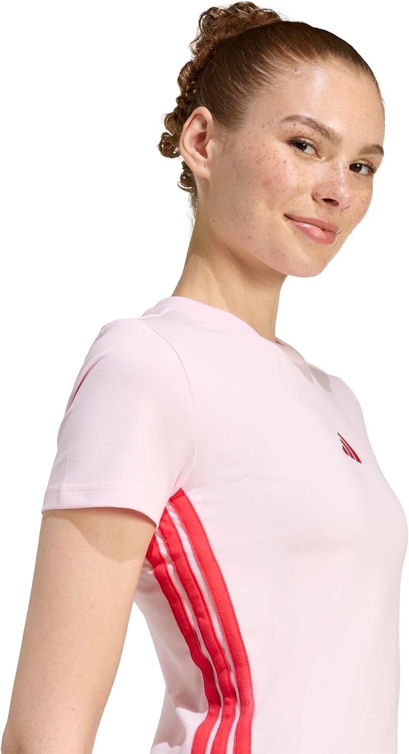 image:imageadidas Womens Essentials 3Stripes Slim Baby TShirtClear PinkPure Ruby