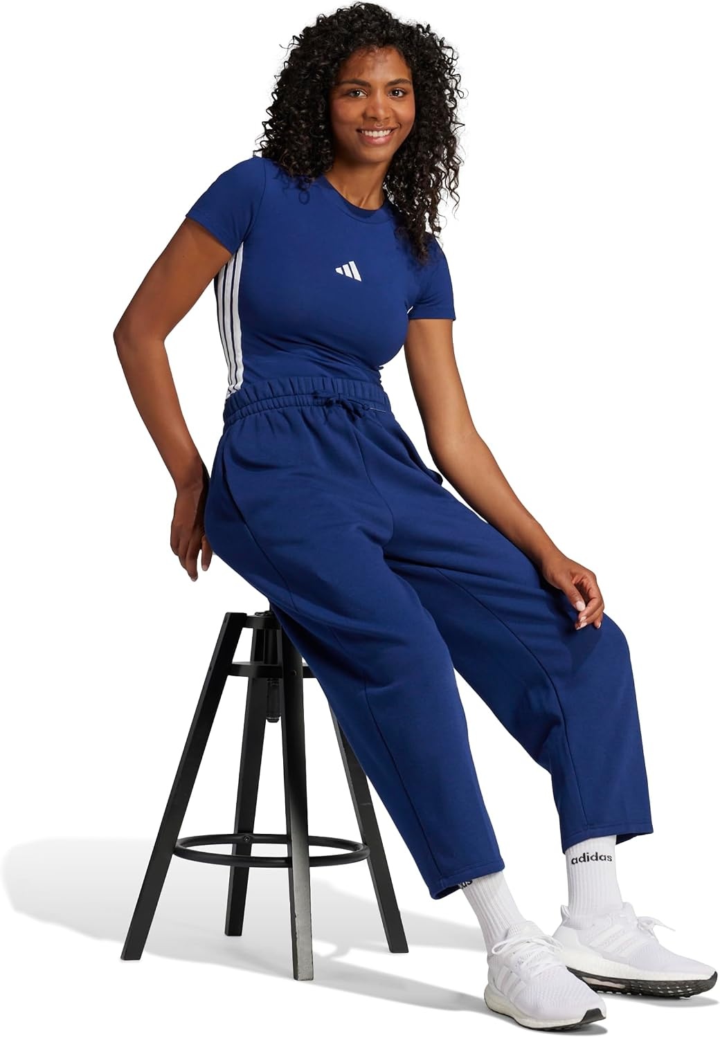 image:imageadidas Womens Essentials 3Stripes Slim Baby TShirtDark BlueWhite