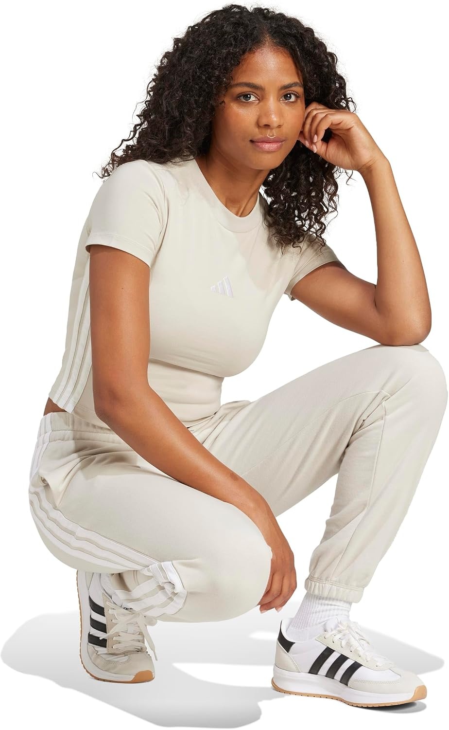 image:imageadidas Womens Essentials 3Stripes Slim Baby TShirtWonder AluminaWhite