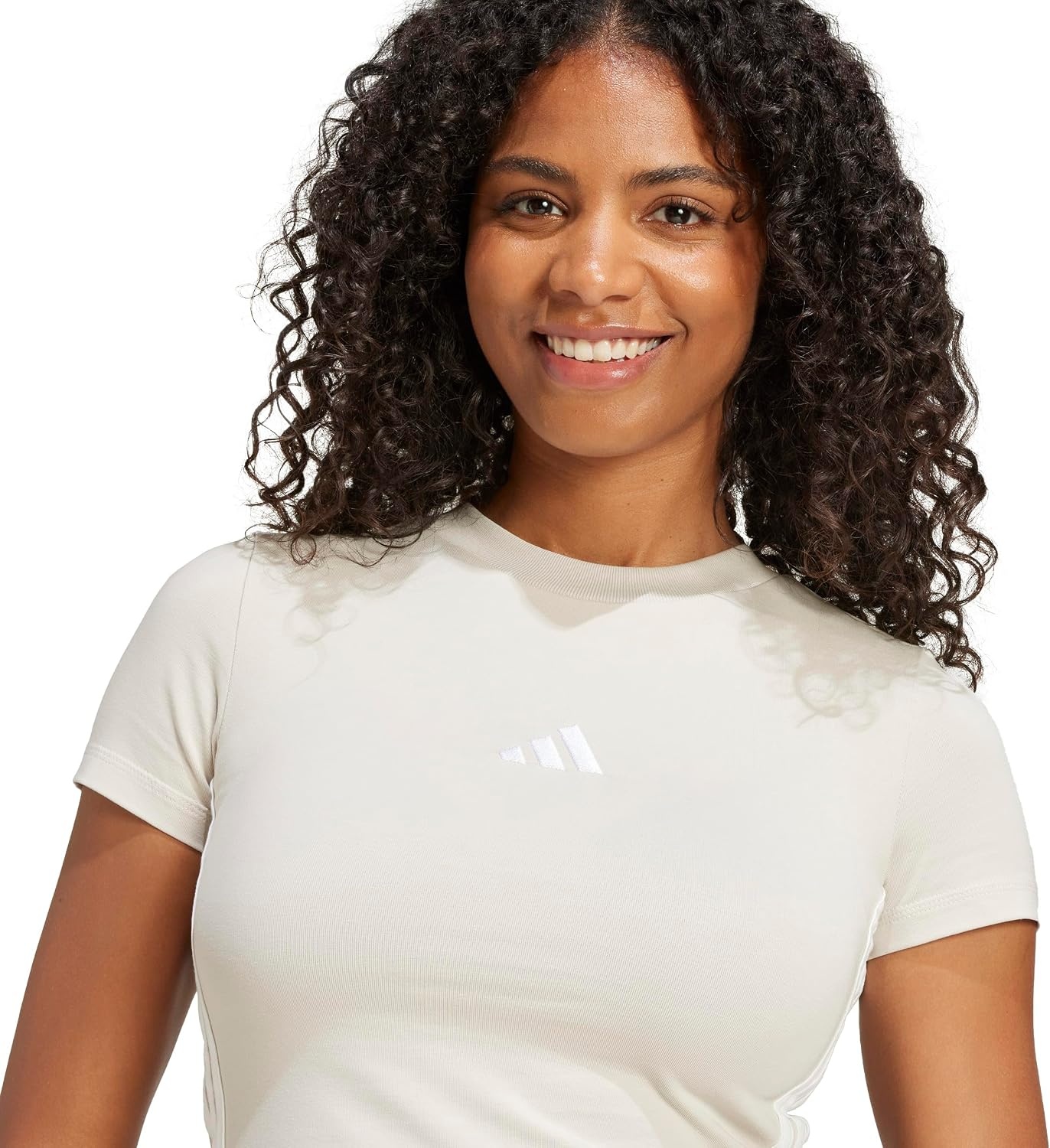 image:imageadidas Womens Essentials 3Stripes Slim Baby TShirtWonder AluminaWhite