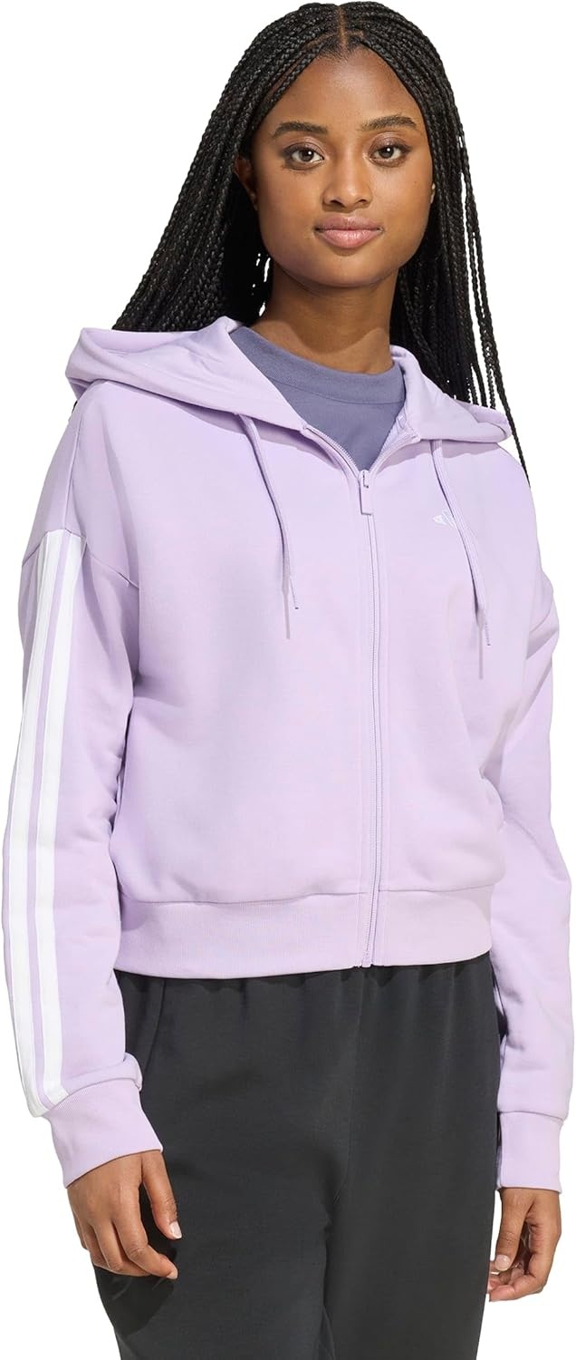 image:imageadidas Womens Essentials 3stripes French Terry Fullzip HoodiePowder PlumWhite