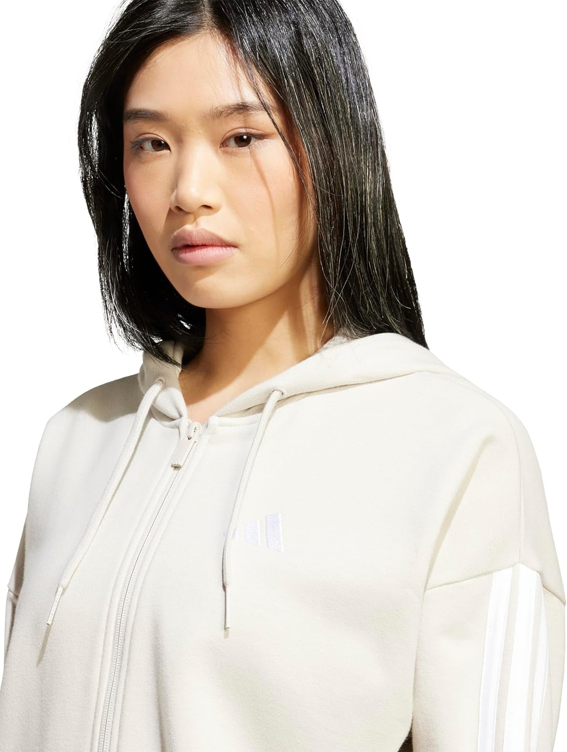 image:imageadidas Womens Essentials 3stripes French Terry Fullzip HoodieWonder AluminaWhite