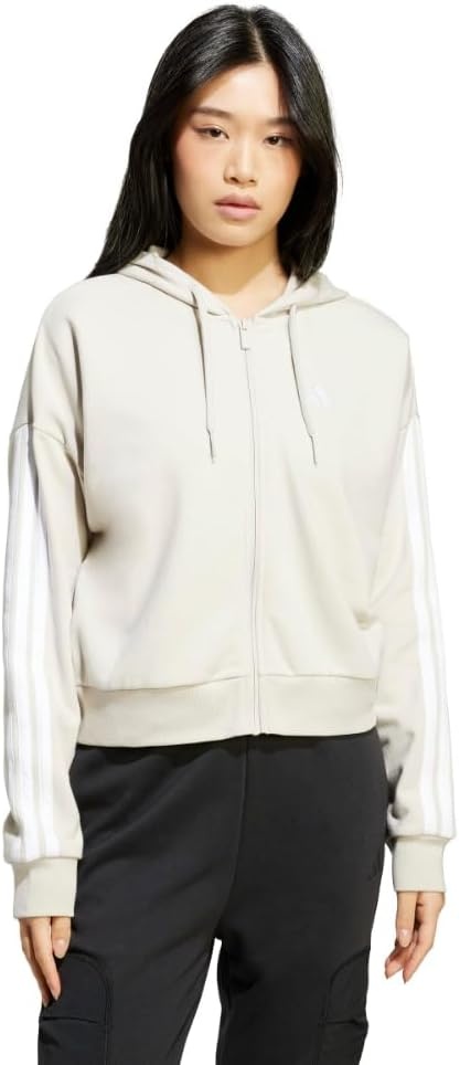 image:imageadidas Womens Essentials 3stripes French Terry Fullzip HoodieWonder AluminaWhite
