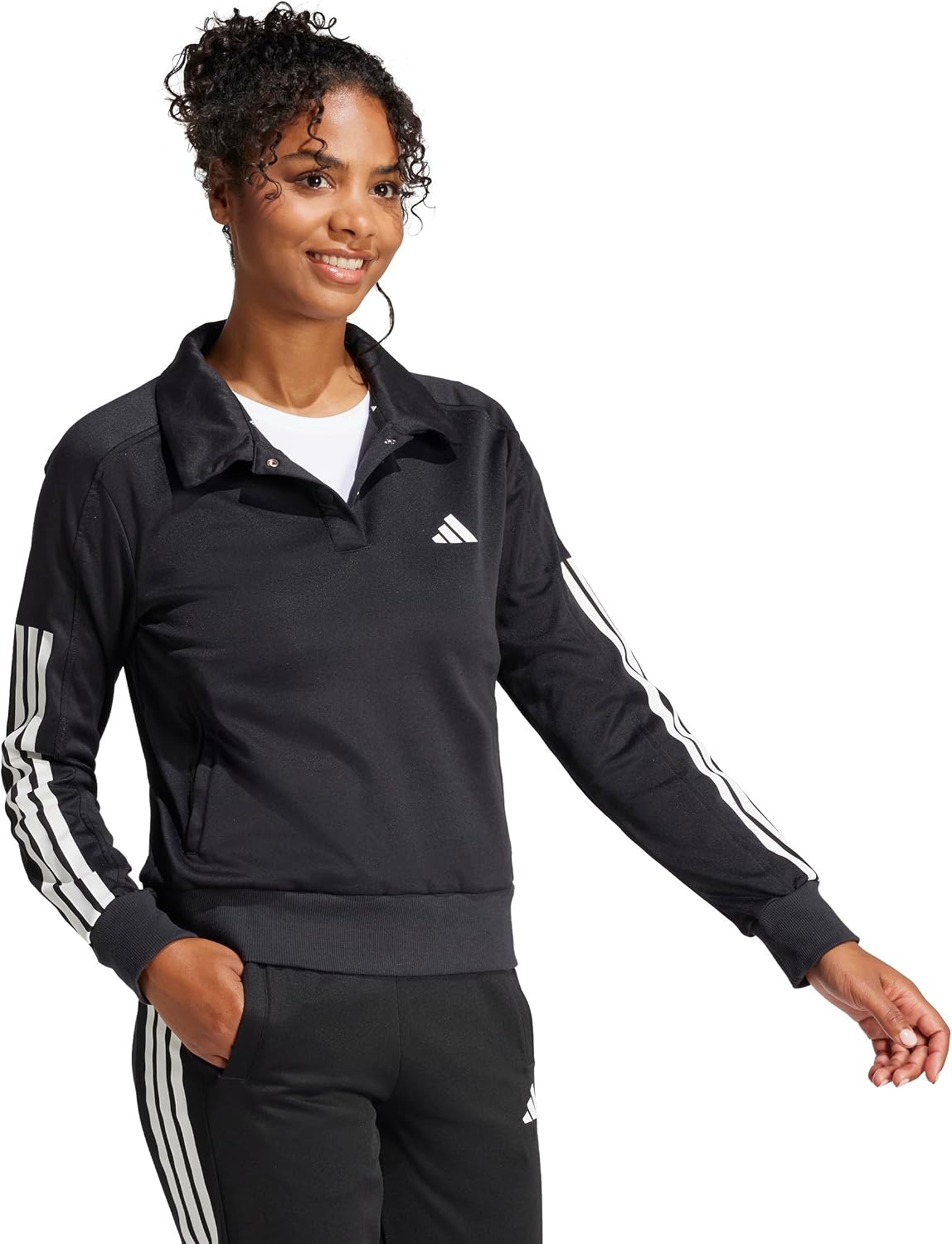 image:imageadidas Womens Iconic 3stripes Snap Track TopBlackBlack