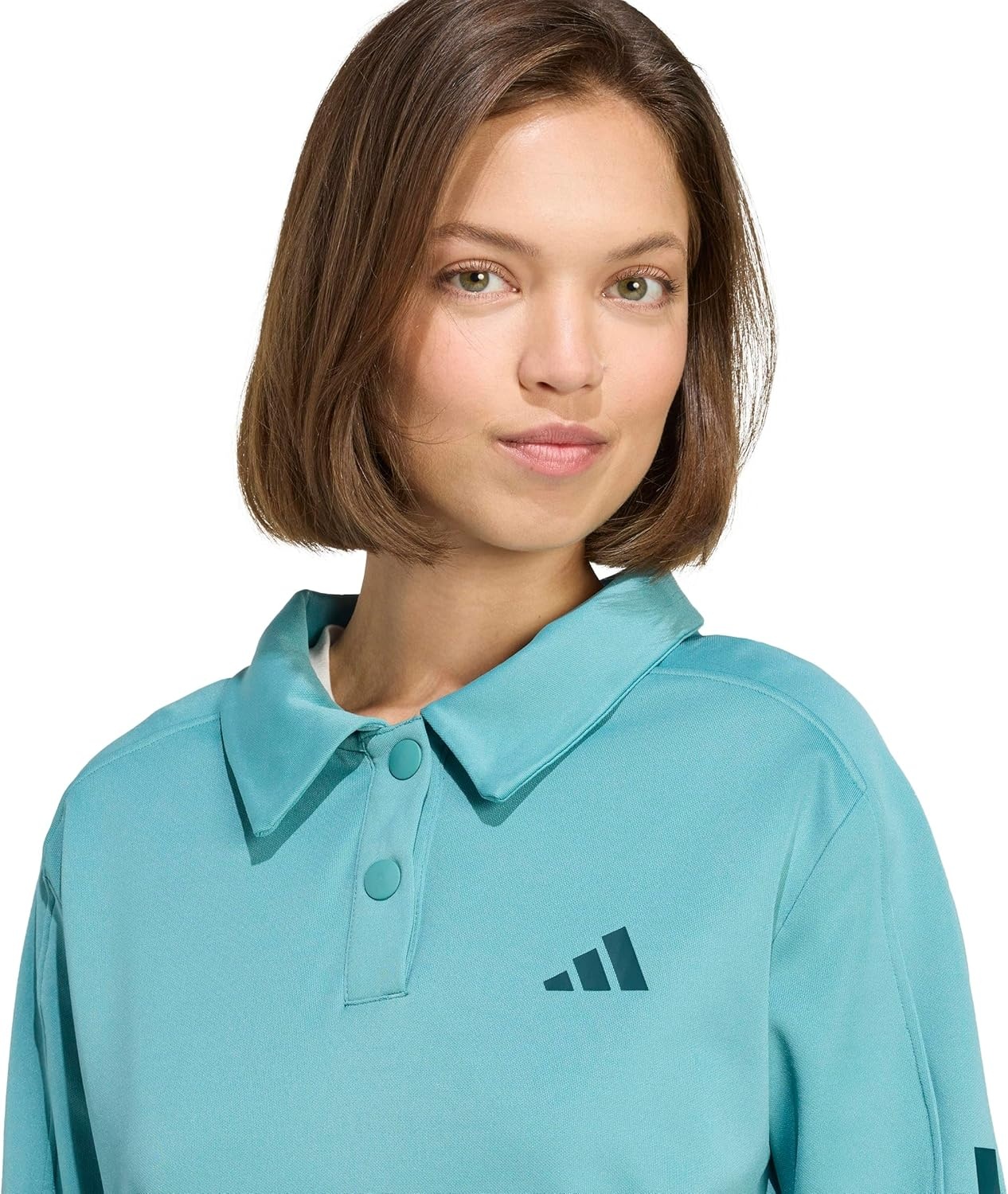 image:imageadidas Womens Iconic 3stripes Snap Track TopPowder TealAurora Ivy