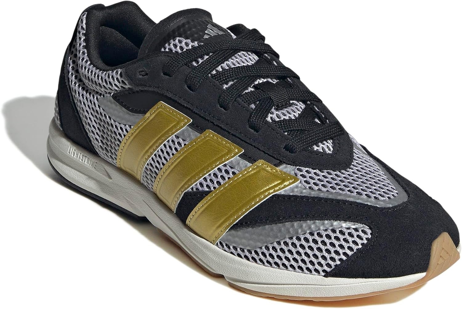 image:imageadidas Womens Lightblaze Lp Lace Up Sneakers Shoes Casual BlackBlackGold MetallicSilver Metallic