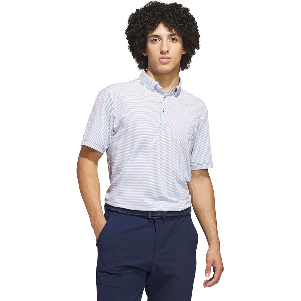image:imageadidas Golf Ultimate365 Pencil Stripe Climacool Polo ShirtWhite Collegiate Navy