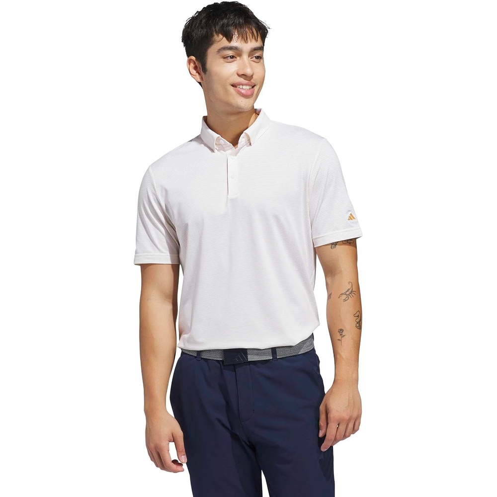 image:imageadidas Golf Ultimate365 Pencil Stripe Climacool Polo ShirtWhite Semi Ice Tangerine