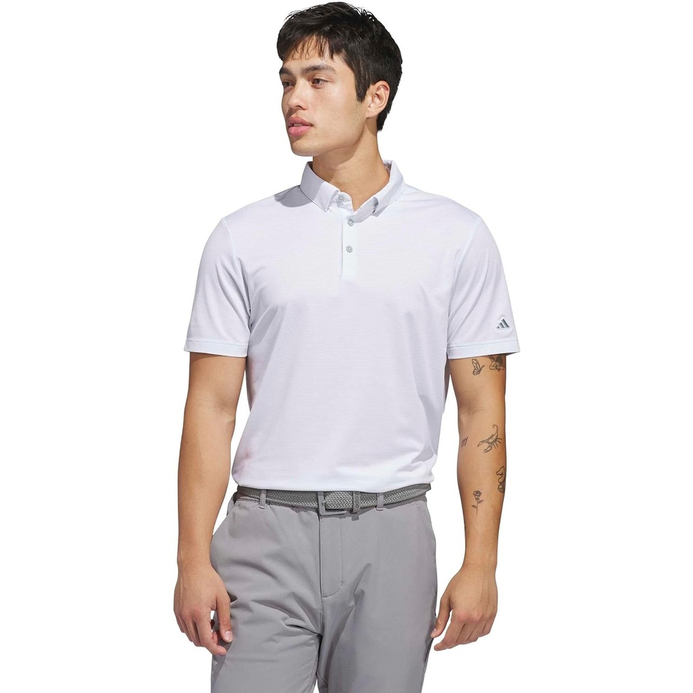 image:imageadidas Golf Ultimate365 Pencil Stripe Climacool Polo ShirtWhite  Wonder Sage