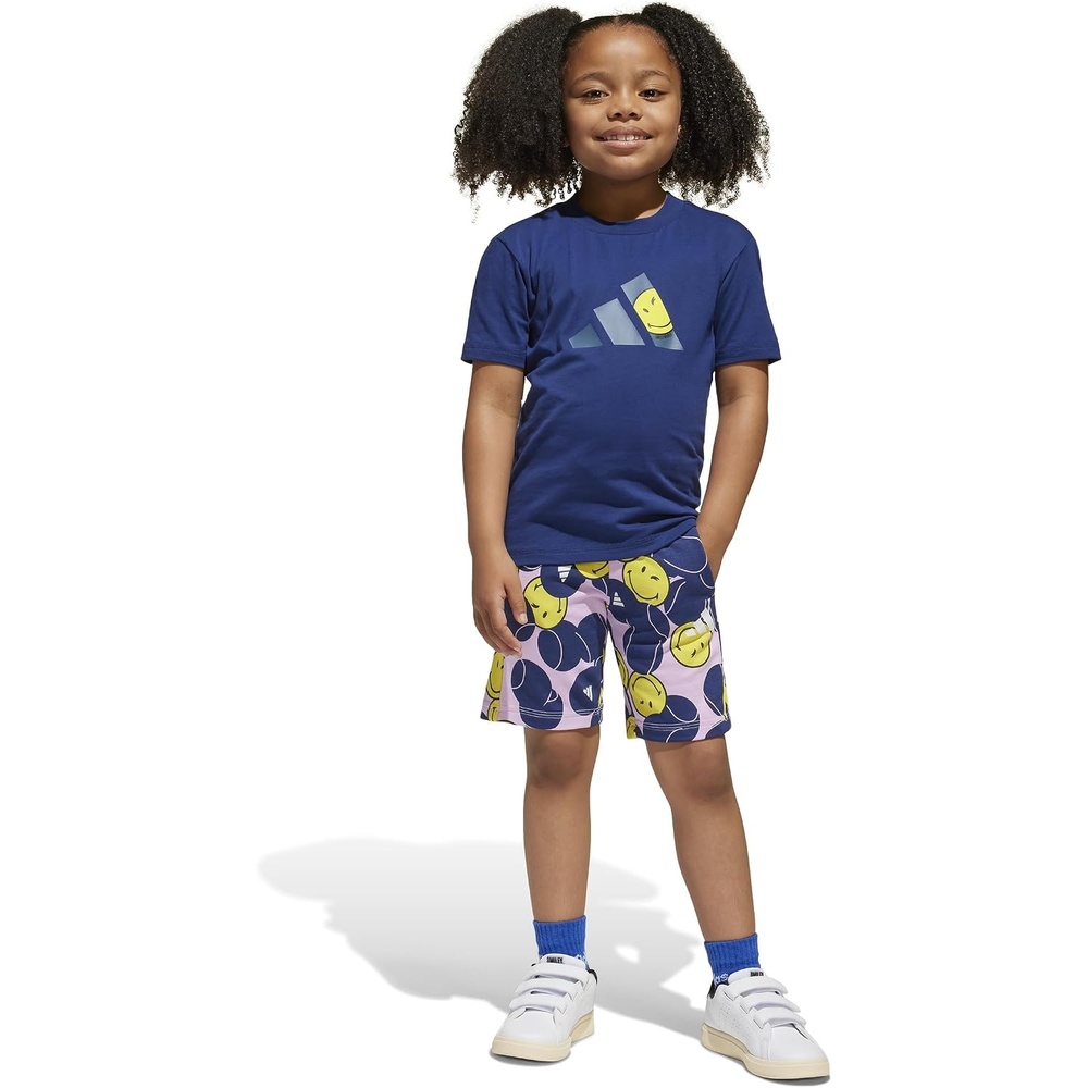 image:imageadidas Kids Smiley World Shorts Summer SetDark BlueWonder BlueBright YellowWhite