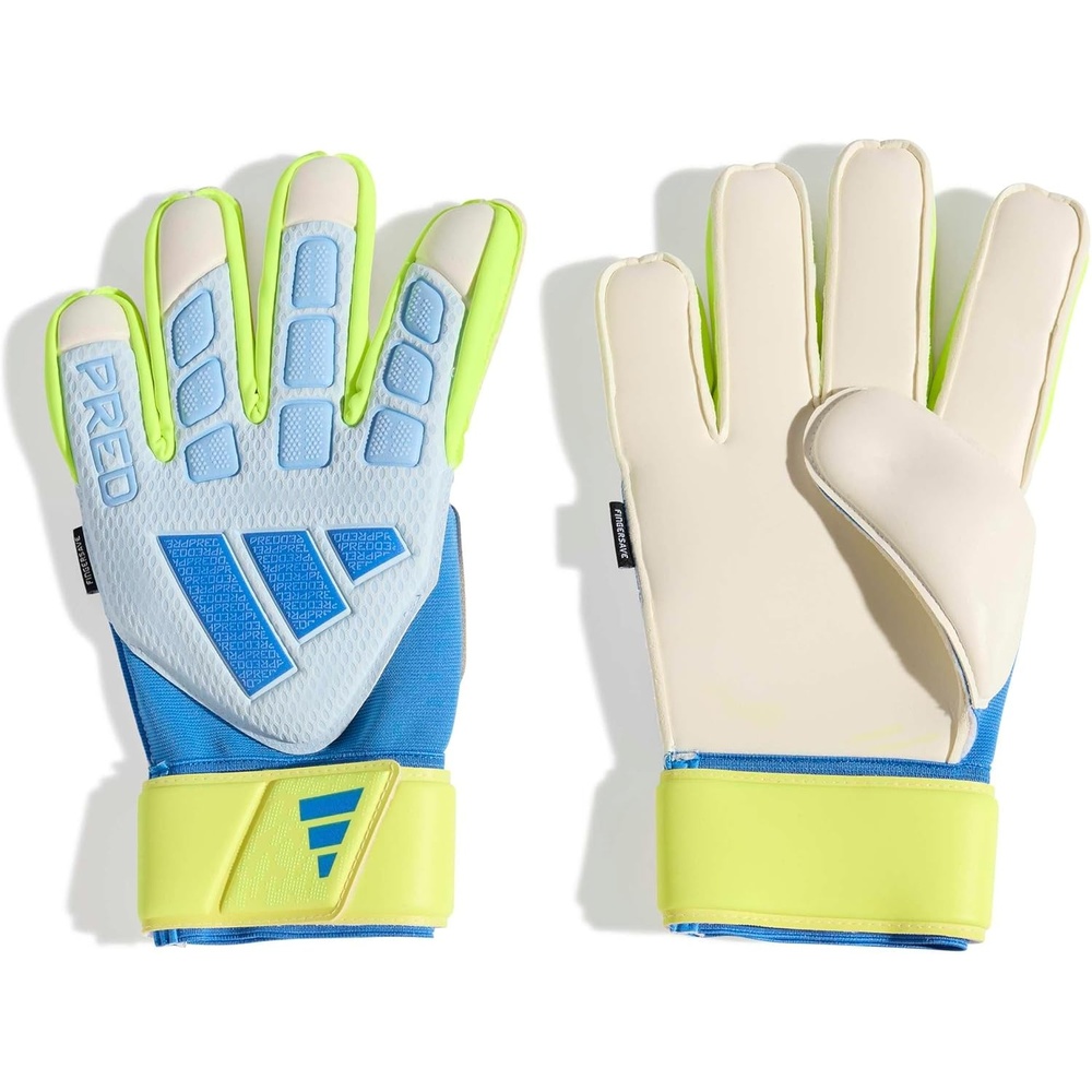 image:imageadidas Match Fingersave Goalkeeper Gloves Athletic WhiteCrystal SkyRay BlueSolar Yellow
