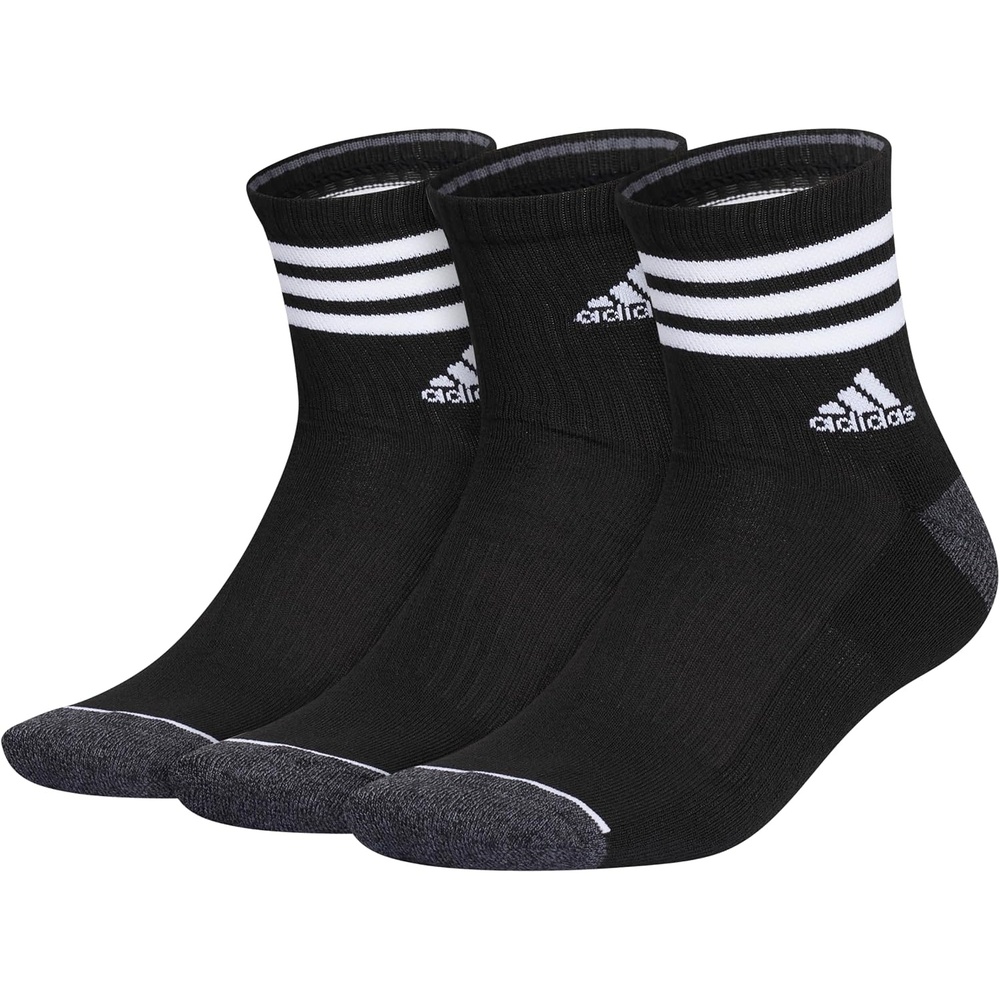 image:imageadidas Mens Cushioned High Quarter Socks 3 Pairs Durable amp ComfortableBlackOnix GreyWhite3stripe3