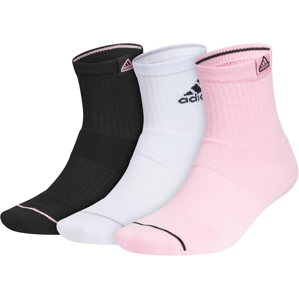 image:imageadidas Mens Cushioned High Quarter Socks 3 Pairs Durable amp ComfortableBlackTrue PinkWhite3
