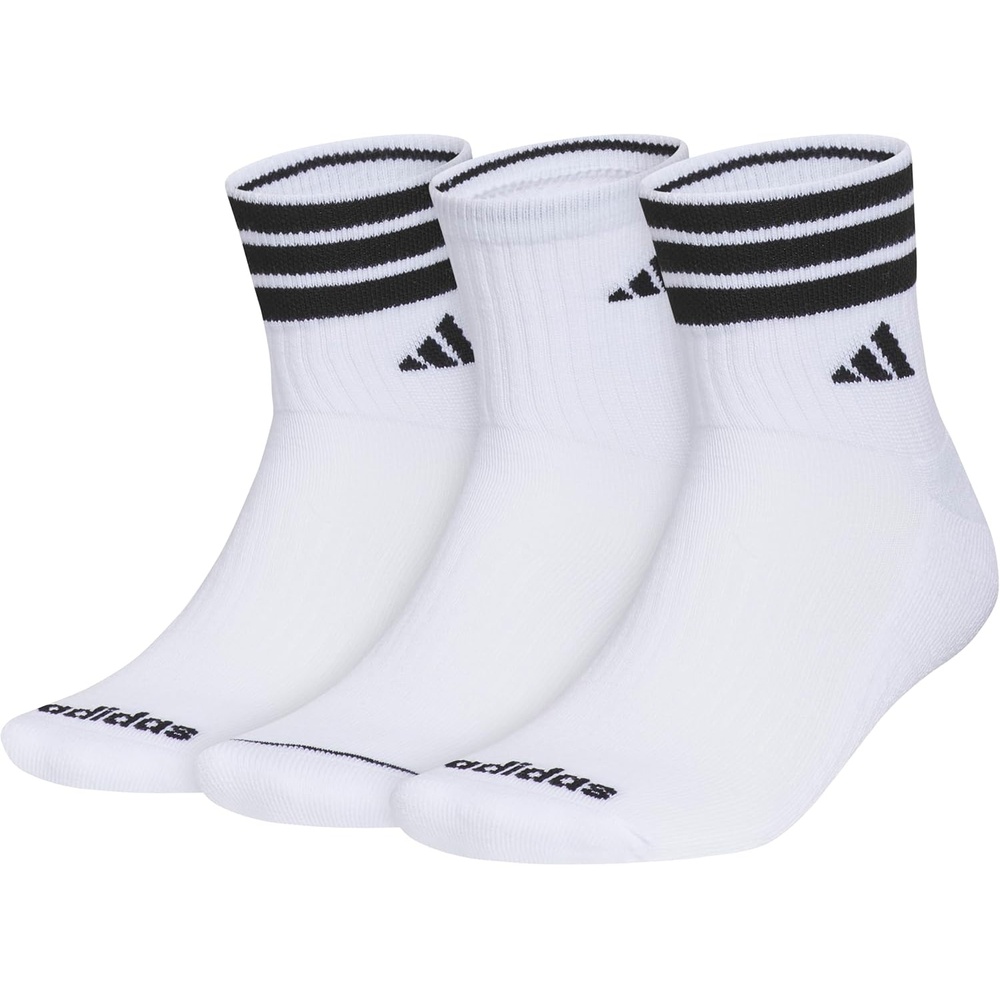 image:imageadidas Mens Cushioned High Quarter Socks 3 Pairs Durable amp ComfortableWhiteBlack3stripe4