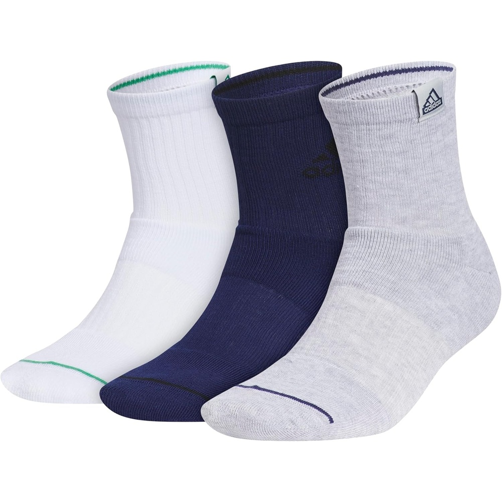 image:imageadidas Mens Cushioned High Quarter Socks 3 Pairs Durable amp ComfortableWhiteDark BlueCool Light Heather3