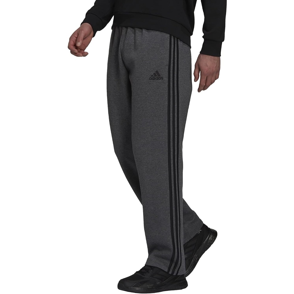 image:imageadidas Mens Essentials Fleece Open Hem 3Stripes PantsDark Grey HeatherBlack