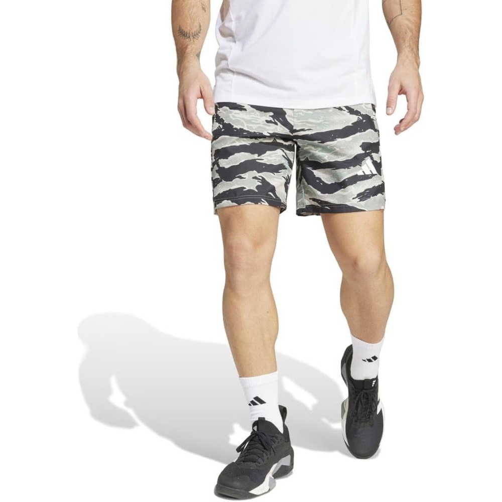 image:imageadidas Mens Train Essentials All Over Printed ShortsSilver PebbleBlack