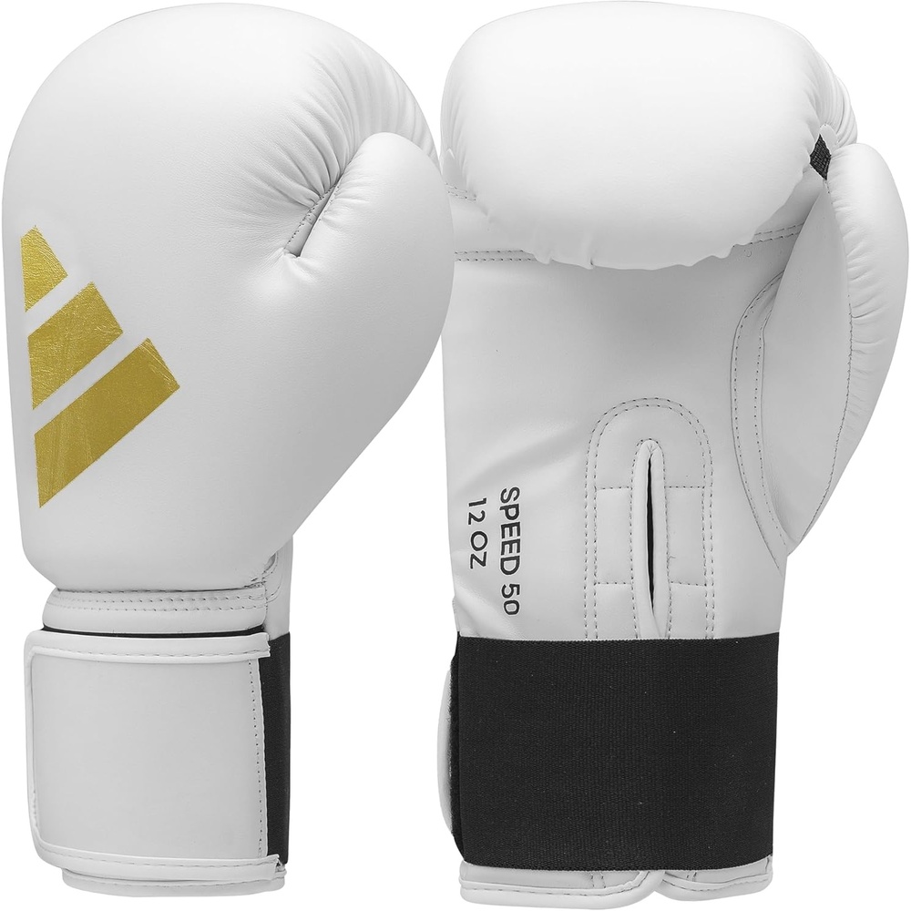 image:imageadidas Speed 50 Gel Boxing Gloves Adult Boxing Gloves for Men amp Women Heavy Bag Gloves Kickboxing Gloves for Women MMA Sparring Gloves Punching Bag Gloves for MenWHITEMETGOLD