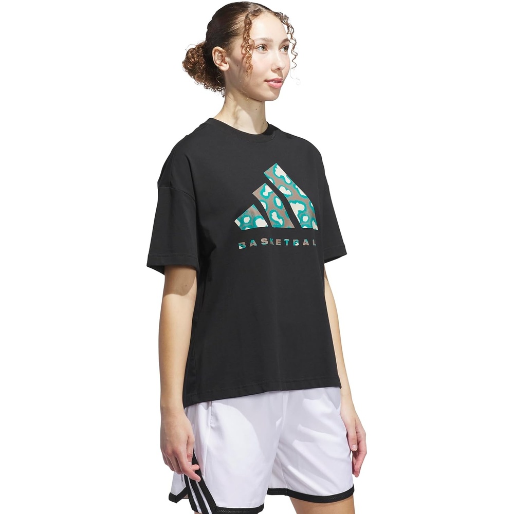 image:imageadidas Womens Basketball Camouflage Logo TShirtBlackPure Teal