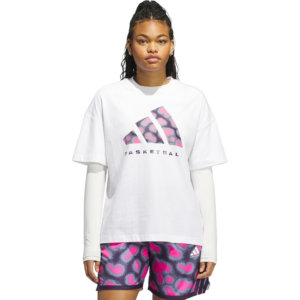 image:imageadidas Womens Basketball Camouflage Logo TShirtWhiteSilver Violet