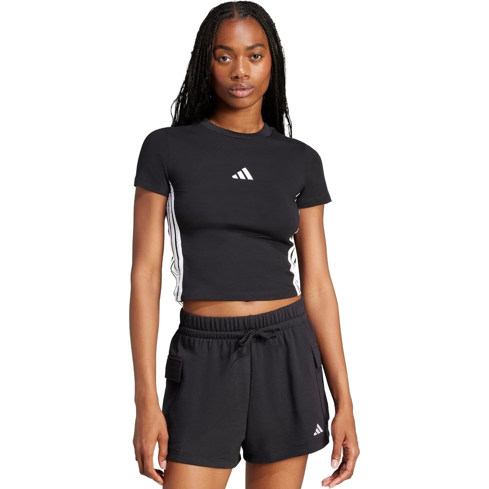 image:imageadidas Womens Essentials 3Stripes Slim Baby TShirtBlackWhite
