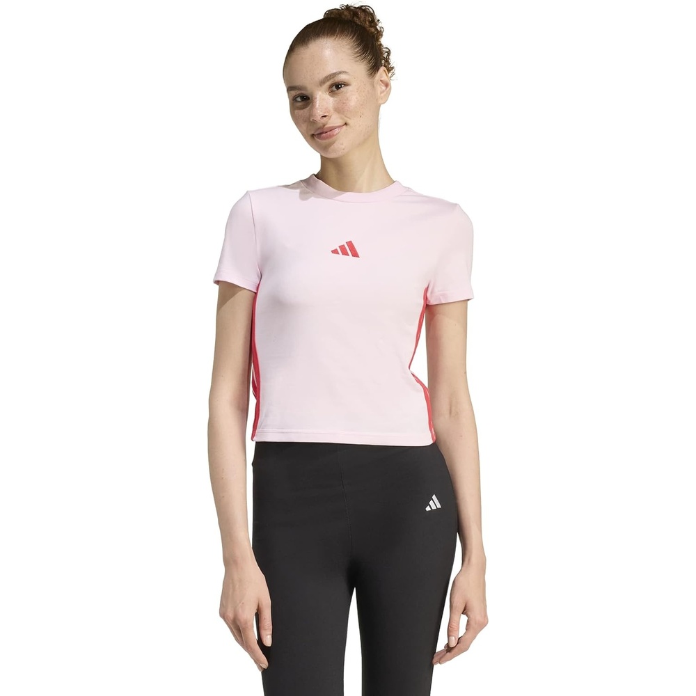 image:imageadidas Womens Essentials 3Stripes Slim Baby TShirtClear PinkPure Ruby