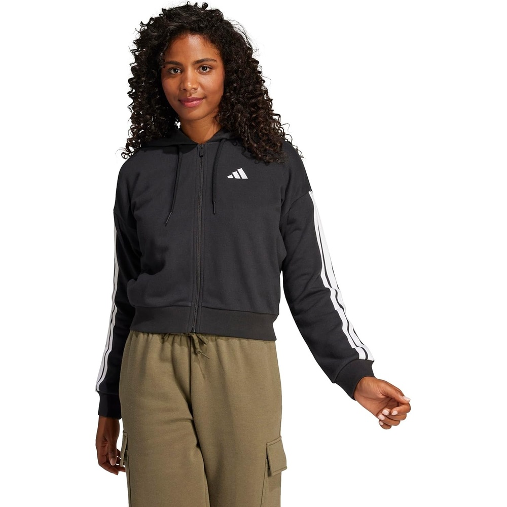 image:imageadidas Womens Essentials 3stripes French Terry Fullzip HoodieBlackWhite