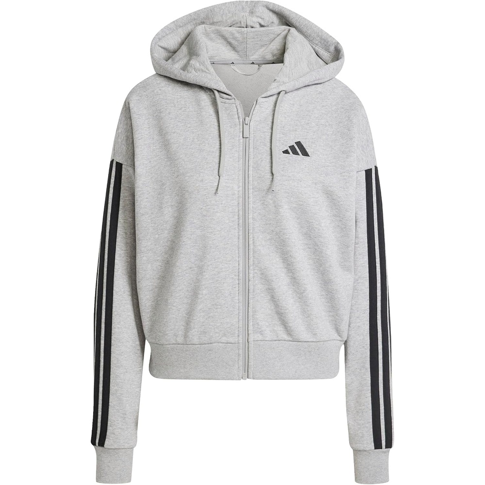 image:imageadidas Womens Essentials 3stripes French Terry Fullzip HoodieMedium Grey HeatherBlack