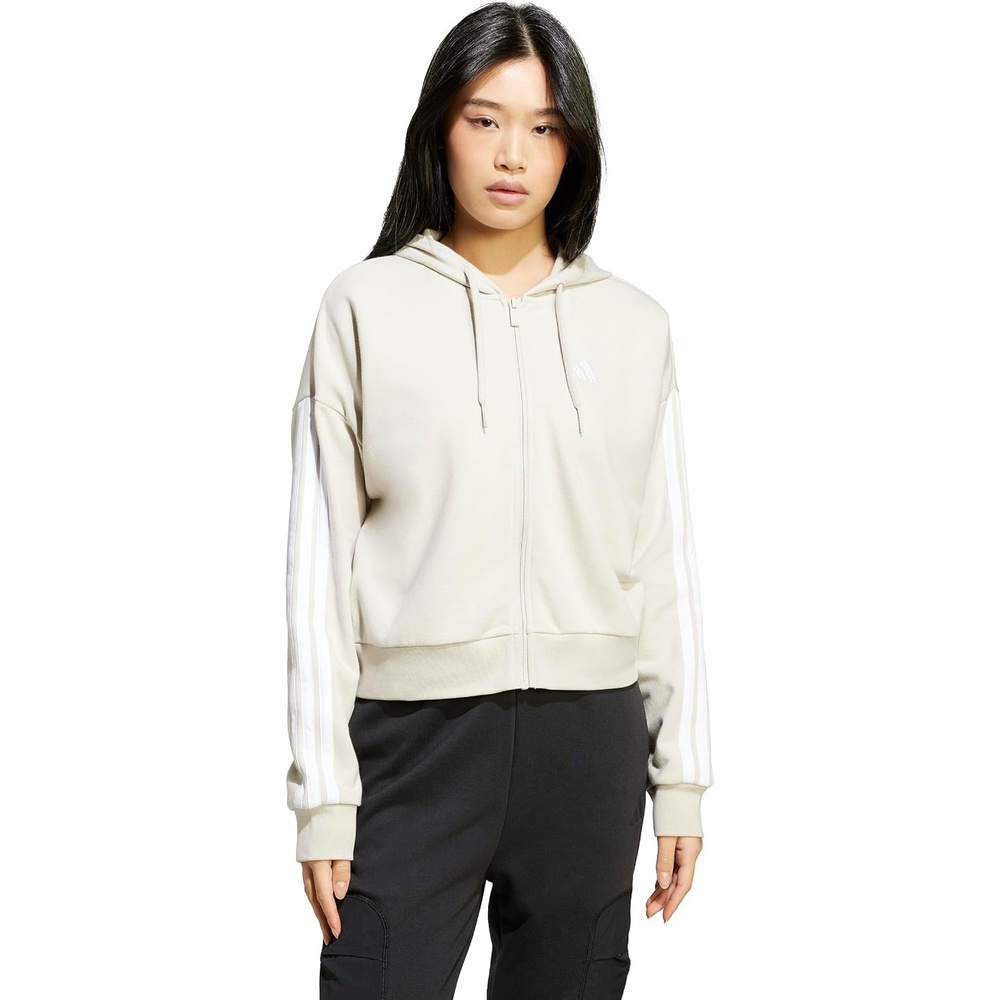 image:imageadidas Womens Essentials 3stripes French Terry Fullzip HoodieWonder AluminaWhite