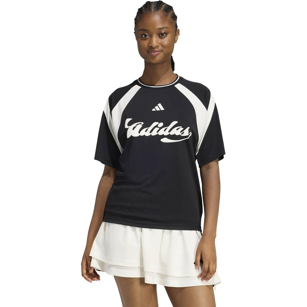 image:imageadidas Womens House of Tiro Graphic Jersey BlackOff WhiteWhite Medium