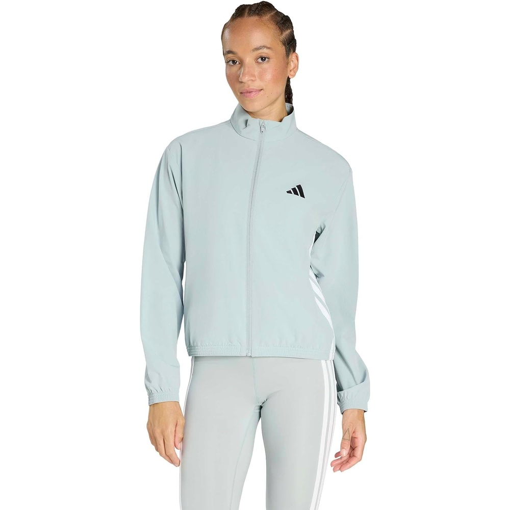 image:imageadidas Womens Train Essentials 3Stripes Woven Warm Up JacketWonder SageWhite