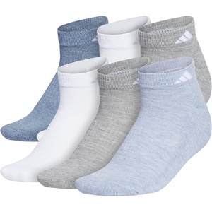 adidas Athletic 6-Pack Low Cut Socks(Heather Grey/Washed Denim Blue Heather/White)