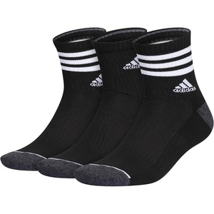 adidas Men’s Cushioned High Quarter Socks (3 Pairs) Durable & Comfortable(Black/Onix Grey/White/3-stripe/3)