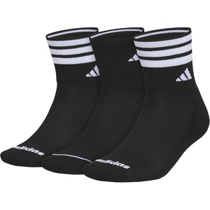 adidas Men’s Cushioned High Quarter Socks (3 Pairs) Durable & Comfortable(Black/White/3-stripe/4)