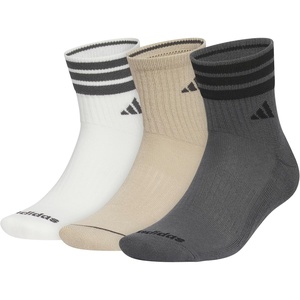 adidas Men’s Cushioned High Quarter Socks (3 Pairs) Durable & Comfortable(Off White/Wonder Cargo Khaki/Grey Six/3-stripe/4)