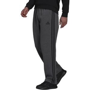 adidas Men’s Essentials Fleece Open Hem 3-Stripes Pants(Dark Grey Heather/Black)