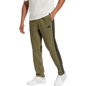 adidas Men’s Essentials Fleece Open Hem 3-Stripes Pants(Olive Strata/Black)