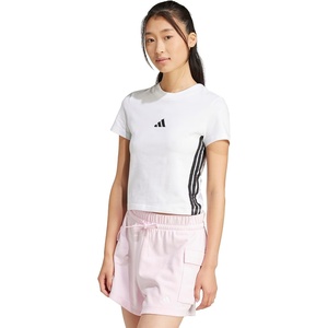 adidas Women’s Essentials 3-Stripes Slim Baby T-Shirt(White/Black)