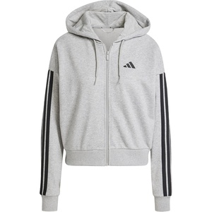 adidas Women’s Essentials 3-stripes French Terry Full-zip Hoodie(Medium Grey Heather/Black)