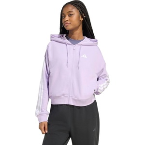 adidas Women’s Essentials 3-stripes French Terry Full-zip Hoodie(Powder Plum/White)