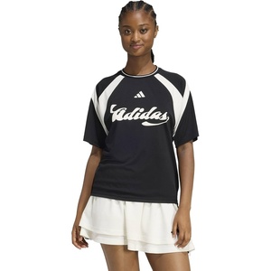 adidas Women’s House of Tiro Graphic Jersey, Black/Off White/White, Large