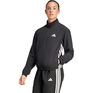 adidas Women’s Train Essentials 3-Stripes Woven Warm Up Jacket(Black/White)