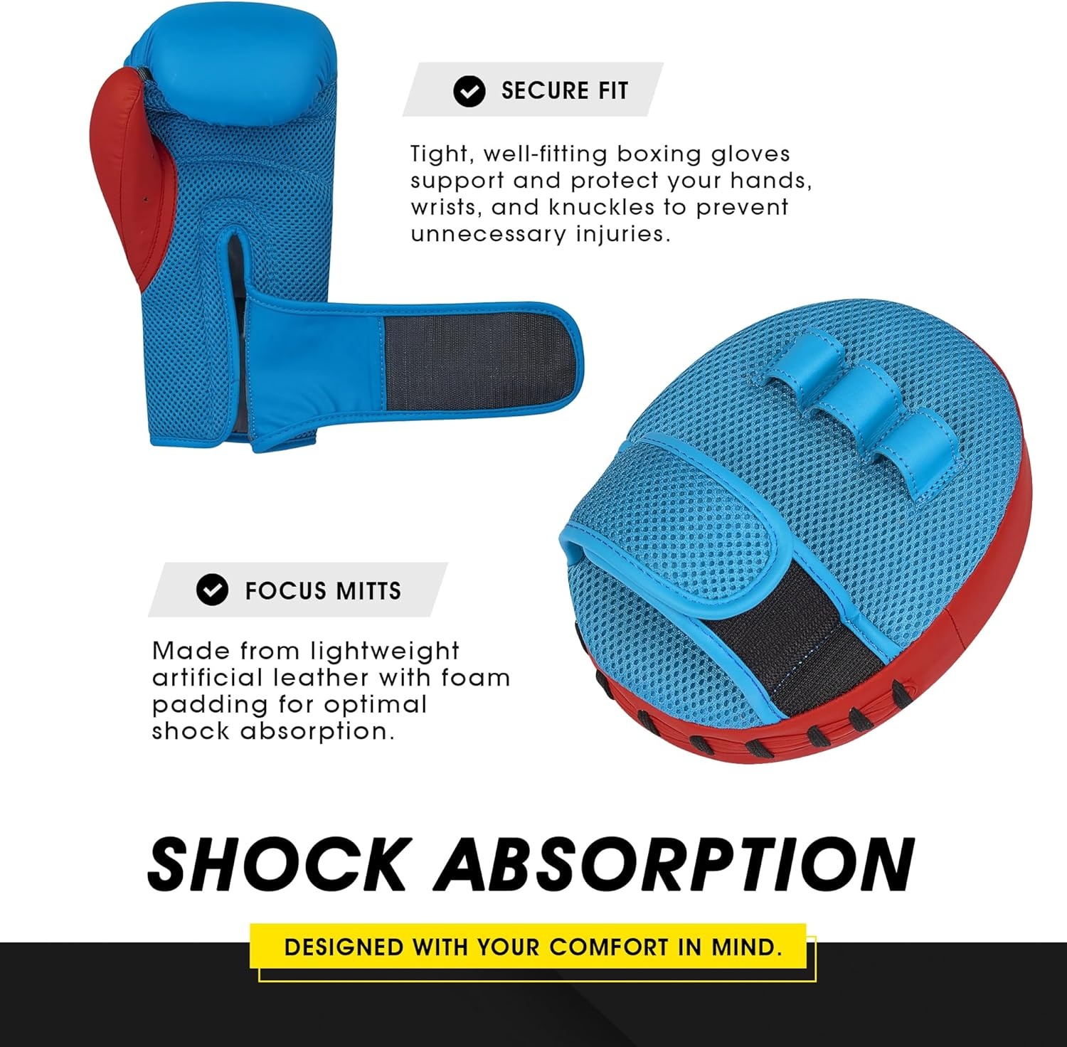 image:imageAdidas Boxing Home Training Kit Pair of Gloves and Mitts 2pc Set for Adult amp Kids for Boxing Punching Bag Kickboxing MMA and Training Blue Red