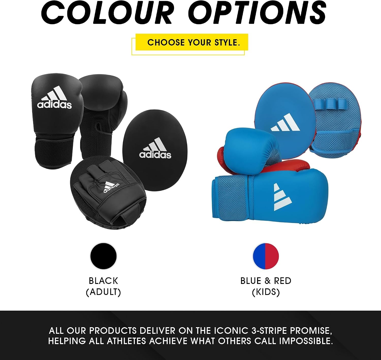 image:imageAdidas Boxing Home Training Kit Pair of Gloves and Mitts 2pc Set for Adult amp Kids for Boxing Punching Bag Kickboxing MMA and Training Blue Red