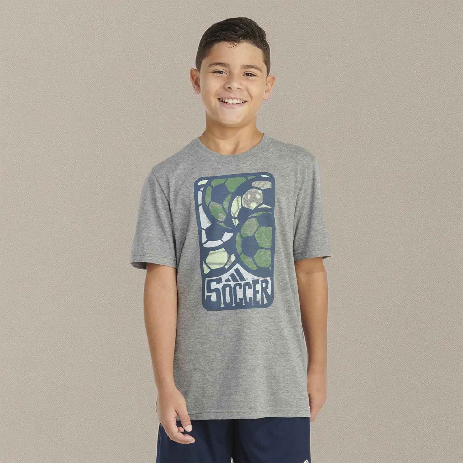 image:imageAdidas Boys Short Sleeve TShirt Sports Graphic Tee ShirtCharcoal Grey Soccer Ball