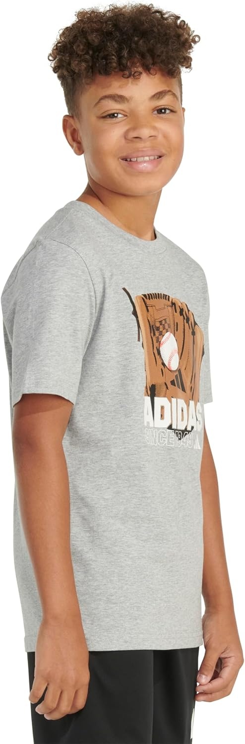 image:imageAdidas Boys Short Sleeve TShirt Sports Graphic Tee ShirtHeather Grey Baseball Glove
