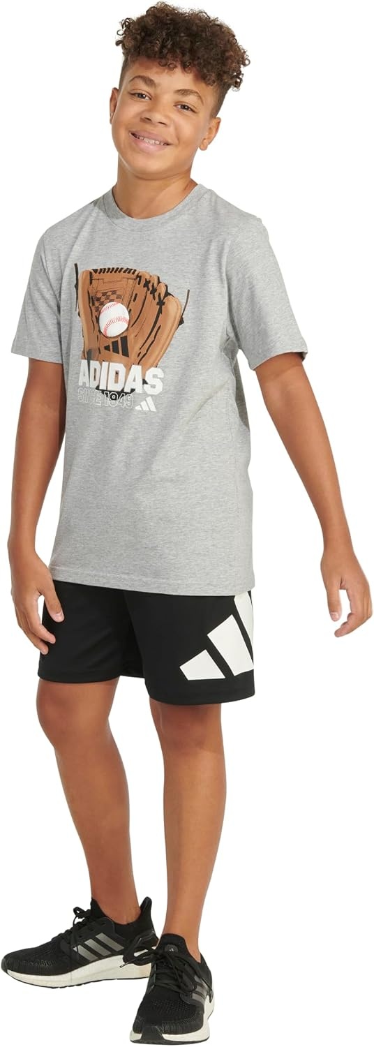 image:imageAdidas Boys Short Sleeve TShirt Sports Graphic Tee ShirtHeather Grey Baseball Glove