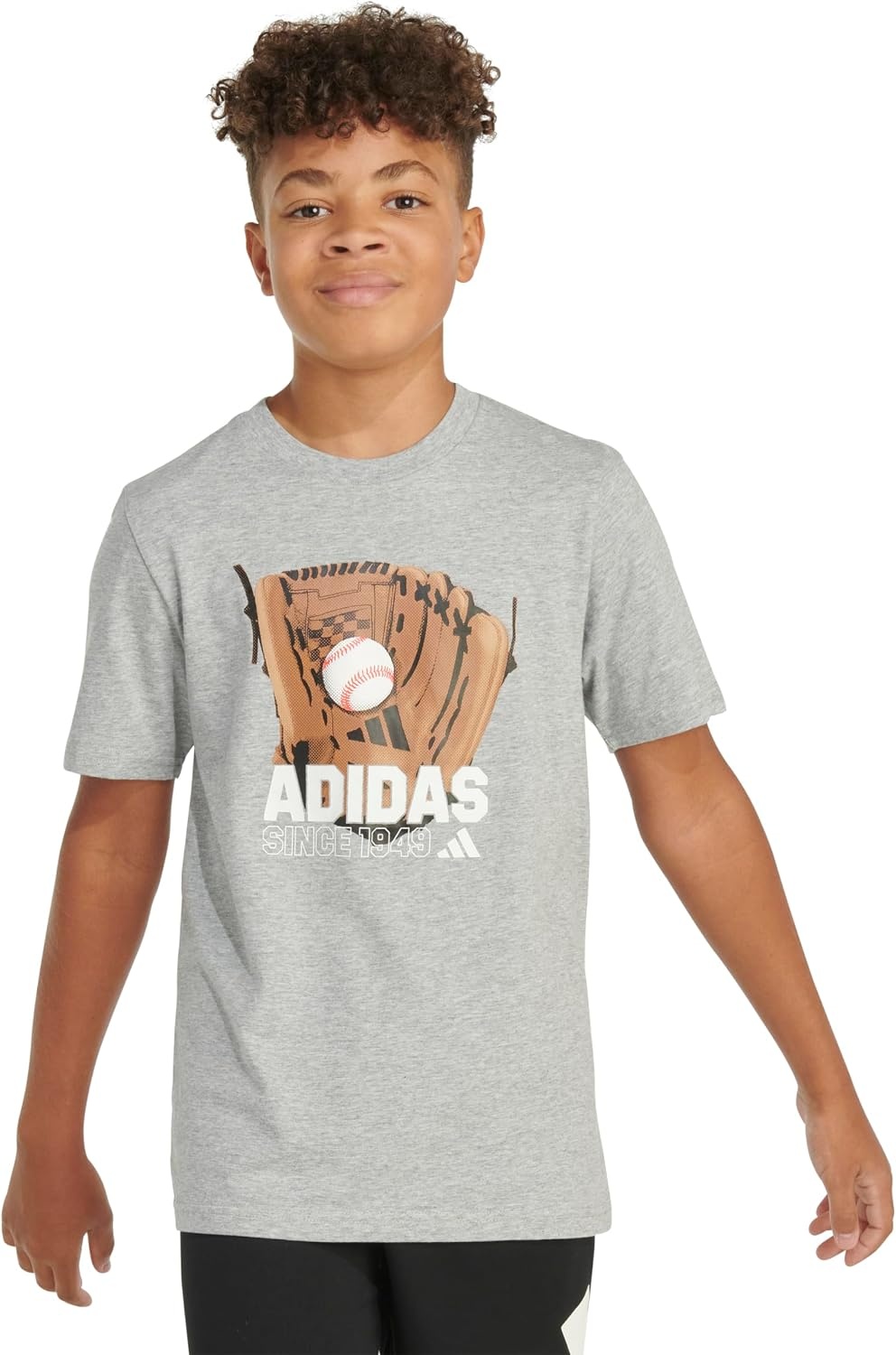 image:imageAdidas Boys Short Sleeve TShirt Sports Graphic Tee ShirtHeather Grey Baseball Glove